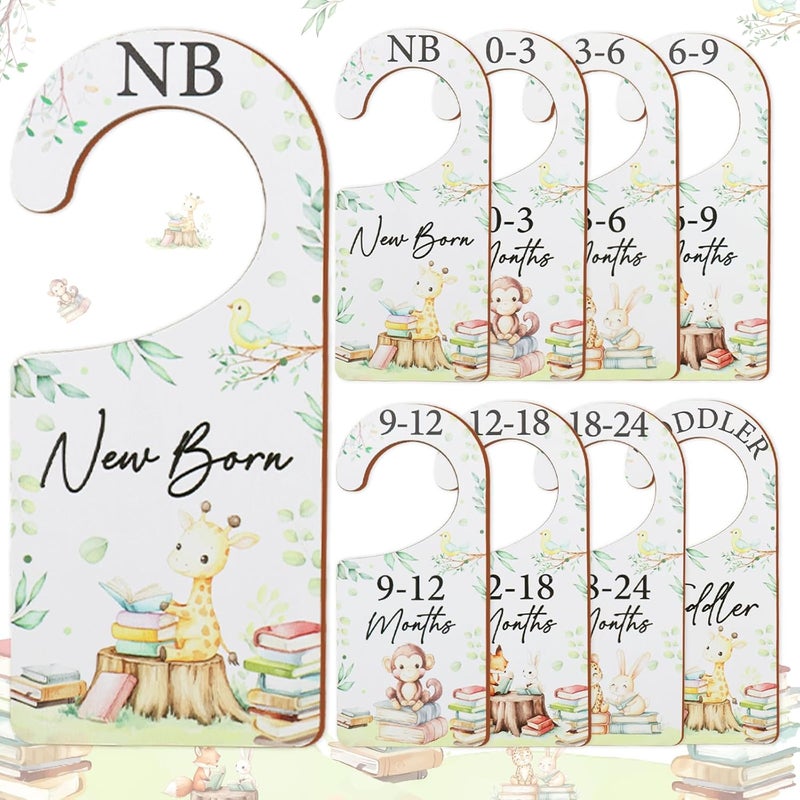 CORNER LACE Baby Closet Dividers 8PCS, Storybook/Forest Animal Themed Wooden Double-Sided Clothes Size Hanger Organizer from Newborn to Toddler for Nursery Decor Baby Shower Birthday Gift Green - Image 1